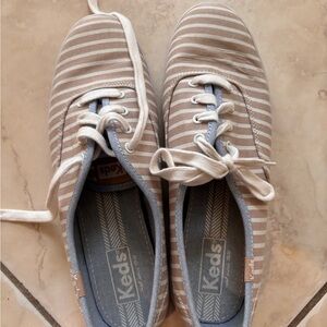 Keds Classic Tan and White Striped Tennis Shoes